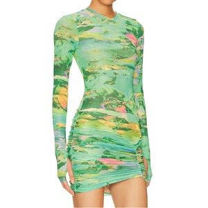 Mirza Mini Dress in Acid Green Marble